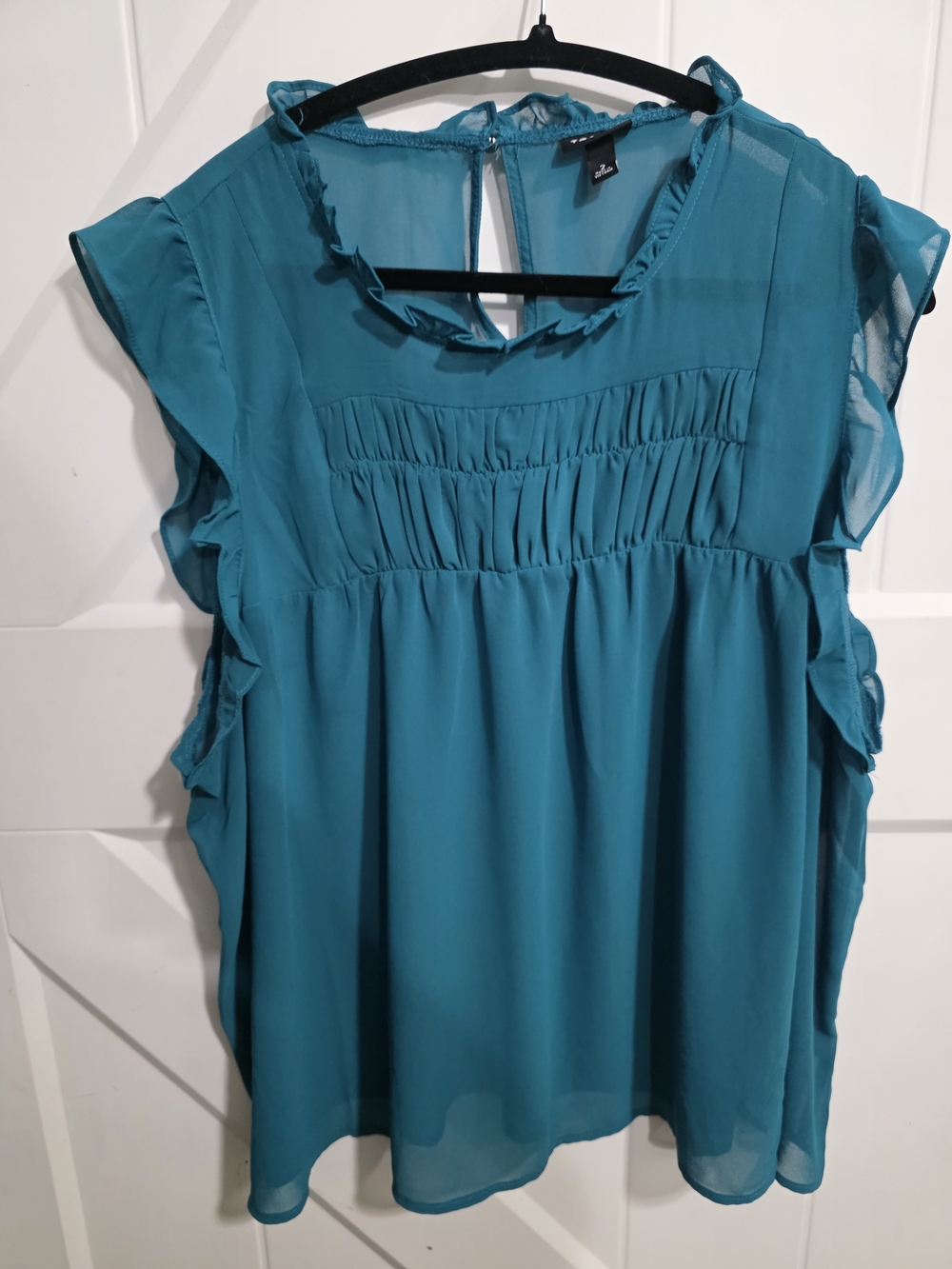 Torrid Teal Ruffle-Sleeve Chiffon Blouse